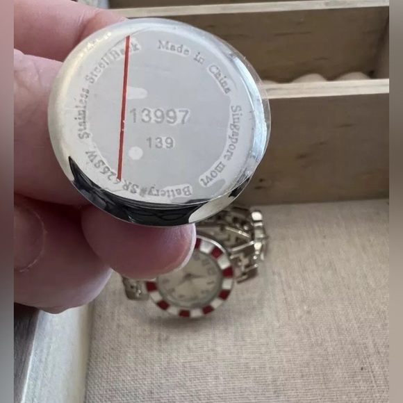 Womens Watch Christmas Candy Cane Silver Bracelet Red White Green Enamel Analog - Picture 6 of 9